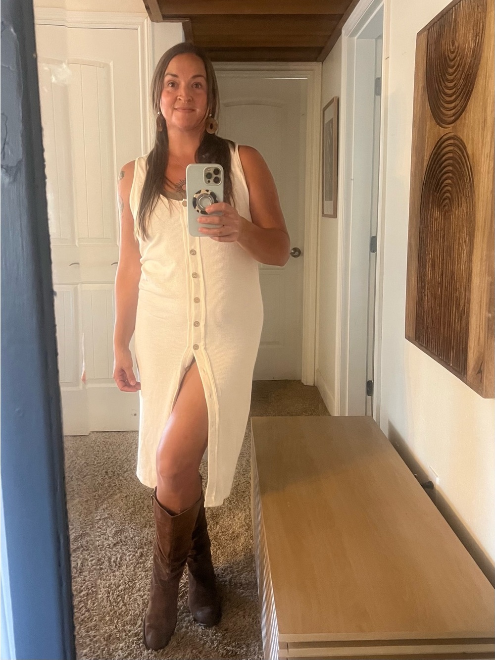 Free People Cream Button-Front Long Dress Vest Large